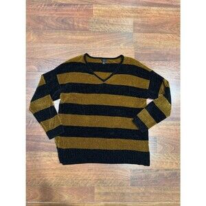 intro. - Black and Dark Gold Striped V-Neck Sweater